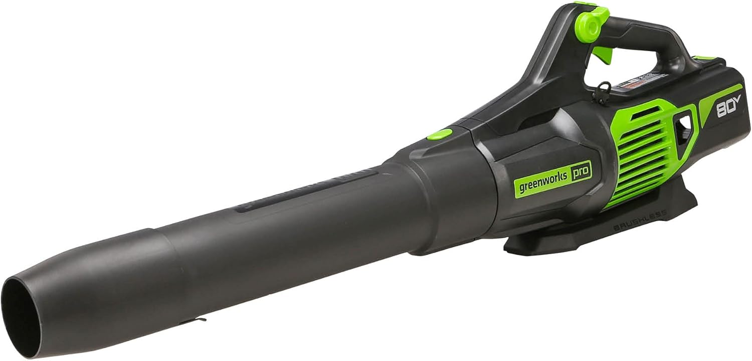 Person using a leaf blower on a patio