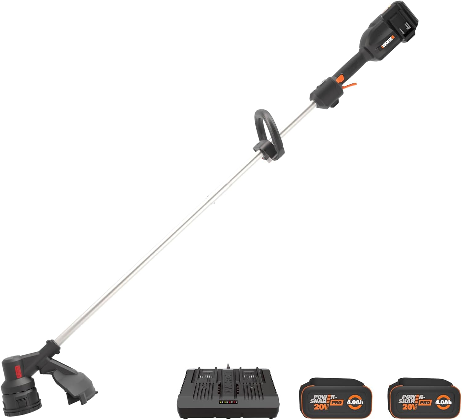 Close-up of string trimmer cutting weeds
