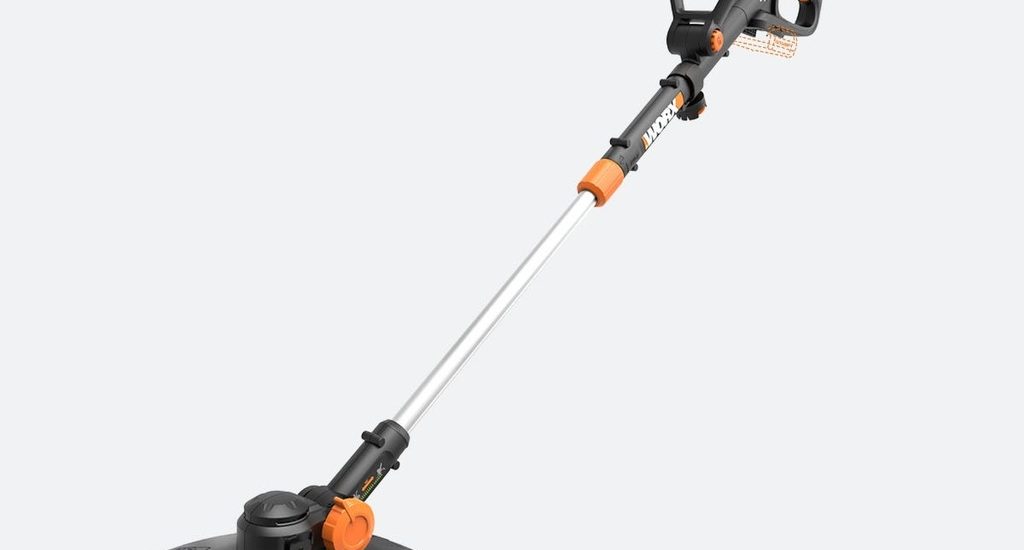 Worx WG170.9 20V Power Share GT Revolution cordless string trimmer and edger in 3-in-1 mode showing trimming, edging and mini mowing functions