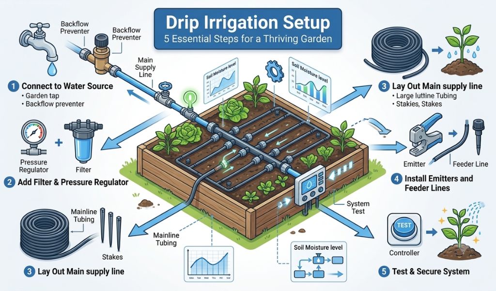 Drip Irrigation Setup and 5 Essential Steps for a Thriving Garden