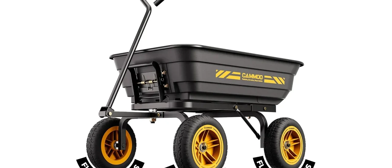 CAMMOO 10-in NO-FLAT TIRES 600lb Heavy-Duty Garden Dump Cart 4 Cu.Ft. Utility Wagon with Quick-Release Dumping & Prime Grade 100% Virgin Polypropylene - Not Recycled Material for Landscaping Gardening