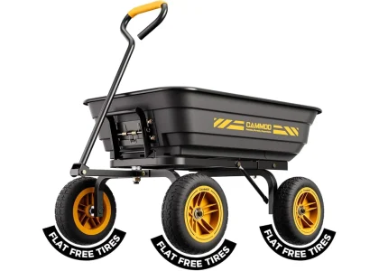 CAMMOO 10-in NO-FLAT TIRES 600lb Heavy-Duty Garden Dump Cart 4 Cu.Ft. Utility Wagon with Quick-Release Dumping & Prime Grade 100% Virgin Polypropylene - Not Recycled Material for Landscaping Gardening