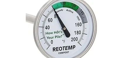 This image shows a collection of compost thermometers for measuring temperature in compost piles.