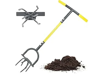 This image shows a garden tiller breaking up heavy clay soil, perfect for the best 7 for clay.