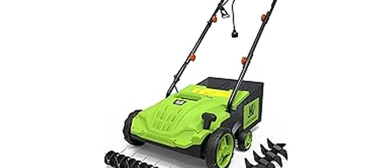 The image shows a selection of top lawn dethatchers, ideal for homeowners maintaining healthy grass.
