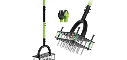 The image shows a variety of manual lawn aerators, perfect for improving soil health.