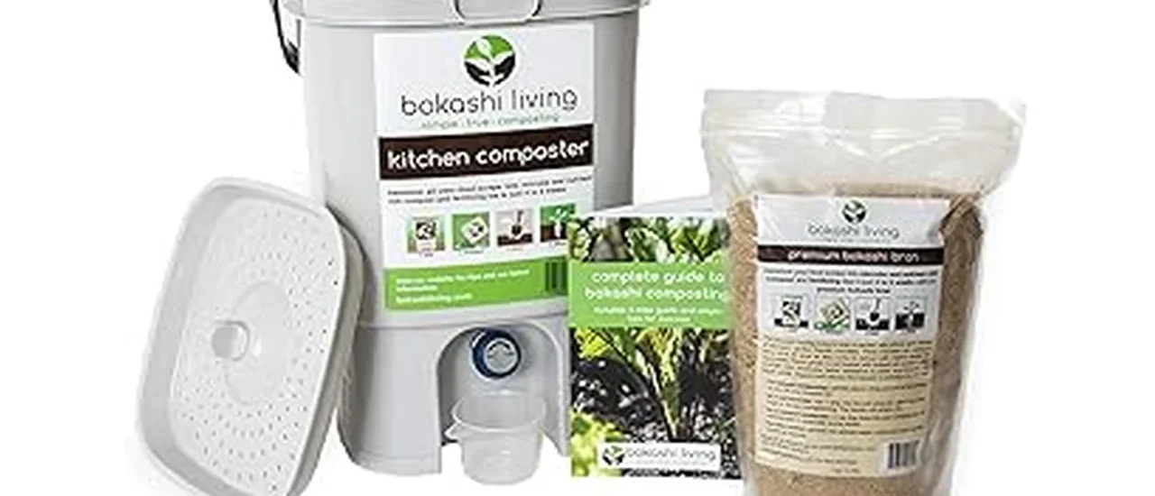 This image shows several neat, compact Bokashi composting bins arranged neatly for display.