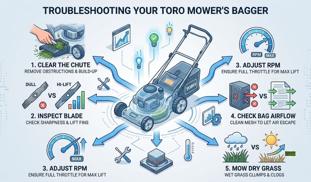 troubleshooting Toro Lawn Mower Not Bagging Grass