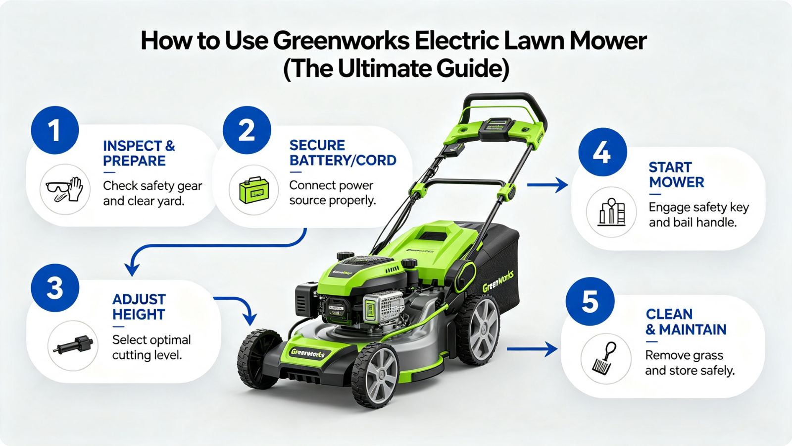 5 steps to Use Greenworks Electric Lawn Mower
