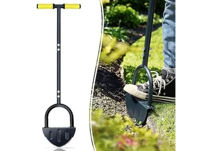 The image shows a selection of high-quality tools ideal for achieving crisp lawn edges.