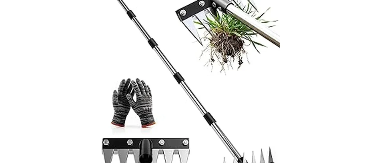 This image shows an assortment of 17 effective tools for removing garden weeds.