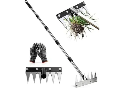 This image shows an assortment of 17 effective tools for removing garden weeds.