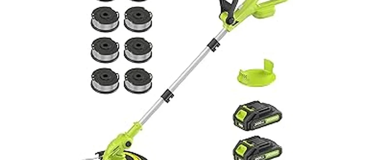 The image shows a selection of powerful trimmers ideal for managing weeds and grass.
