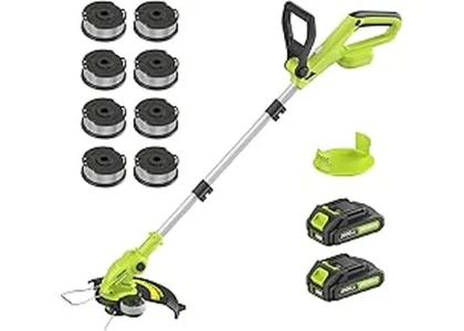 The image shows a selection of powerful trimmers ideal for managing weeds and grass.