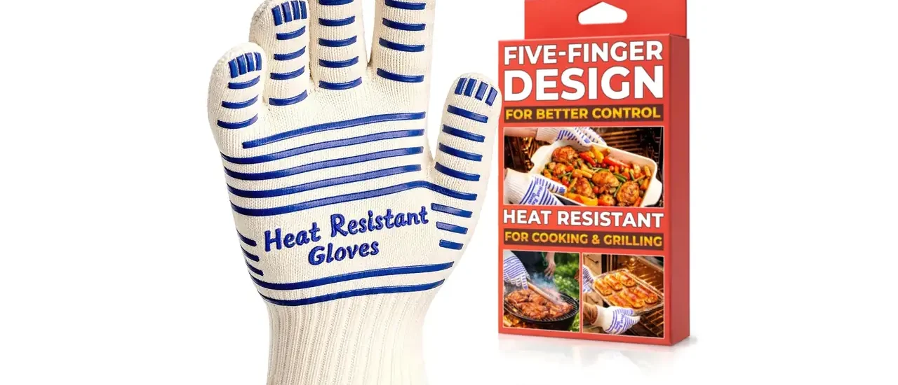 Heat Resistant Gloves for Cooking and Grilling, Cotton Material (White) | Aramid Oven Gloves with Fingers, Lightweight, Non-Slip, Comfort 9.45"x3.94" Size, for Baking and Frying, Great Gift for Chefs