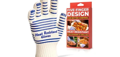 Heat Resistant Gloves for Cooking and Grilling, Cotton Material (White) | Aramid Oven Gloves with Fingers, Lightweight, Non-Slip, Comfort 9.45"x3.94" Size, for Baking and Frying, Great Gift for Chefs