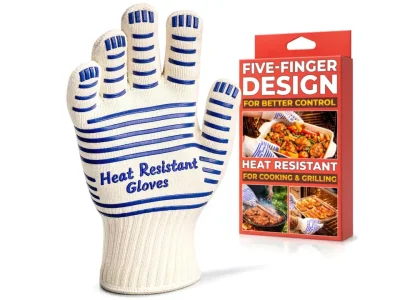 Heat Resistant Gloves for Cooking and Grilling, Cotton Material (White) | Aramid Oven Gloves with Fingers, Lightweight, Non-Slip, Comfort 9.45"x3.94" Size, for Baking and Frying, Great Gift for Chefs