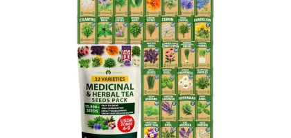HOME GROWN Herb Seeds 32 Medicinal Herbs and Tea Variety Pack – Annual & Perennial Herb Seeds for Planting Indoors & Outdoor – Non-GMO, Heirloom Seeds, Easy to Grow, High Germination Garden Kit