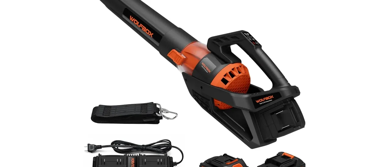 WOLFBOX MT500 Cordless Leaf Blower with 2 Batteries, 40V 500 CFM 130 MPH | Dual-Port Charger Included, Turbo Boost, Visual Icon Screen, Shoulder Strap, Lawn Care & Driveway Care