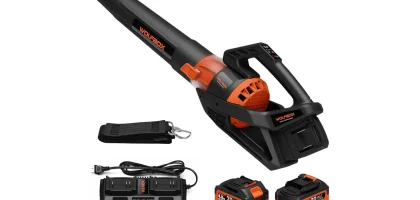 WOLFBOX MT500 Cordless Leaf Blower with 2 Batteries, 40V 500 CFM 130 MPH | Dual-Port Charger Included, Turbo Boost, Visual Icon Screen, Shoulder Strap, Lawn Care & Driveway Care