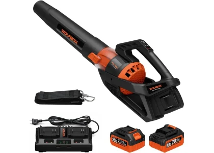 WOLFBOX MT500 Cordless Leaf Blower with 2 Batteries, 40V 500 CFM 130 MPH | Dual-Port Charger Included, Turbo Boost, Visual Icon Screen, Shoulder Strap, Lawn Care & Driveway Care