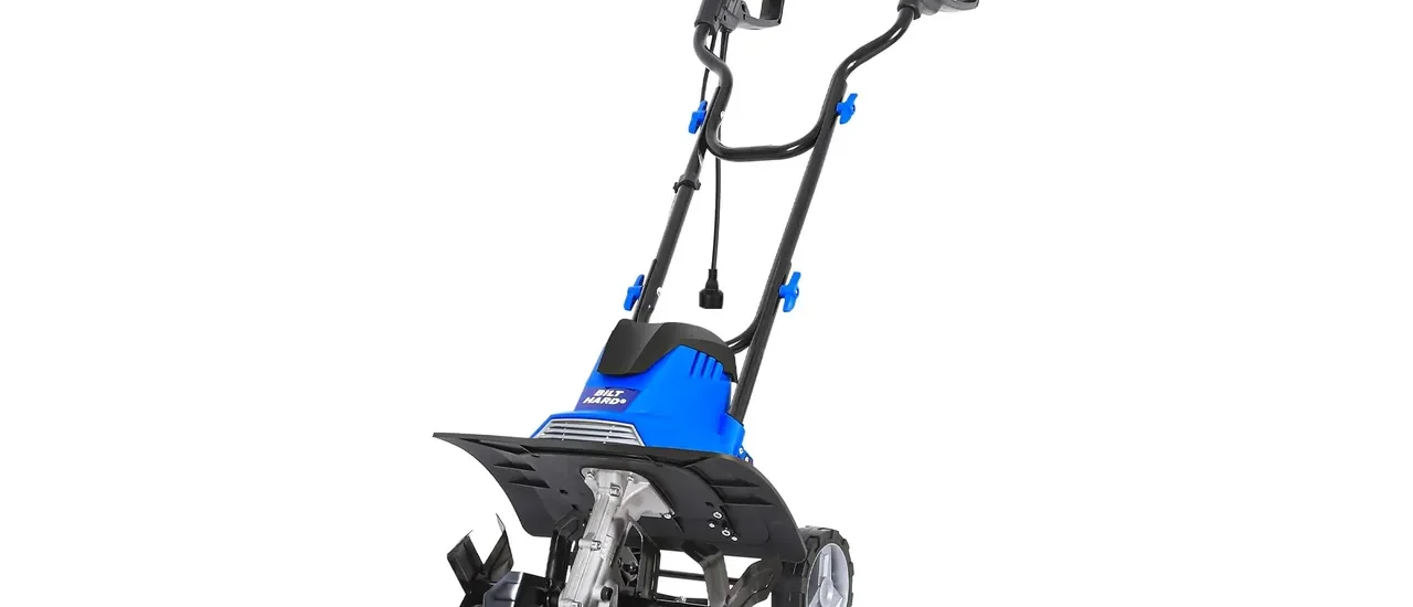 BILT HARD Electric Tiller Cultivator 14 inch, 10 Amp 4 Steel Tines Corded Tiller for Gardening with Foldable Handle, Portable Garden Rototiller with Adjustable Wheels
