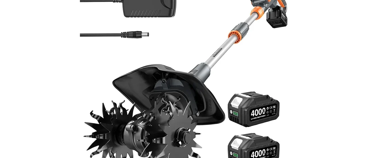Cordless Tiller Cultivator for Gardening, Battery Powered Garden Rototiller