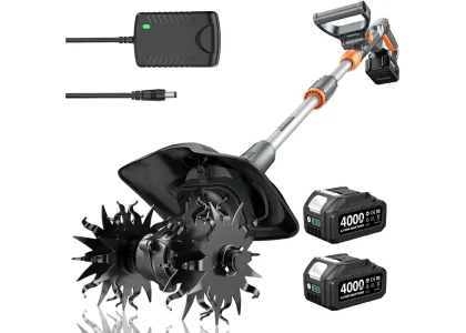 Cordless Tiller Cultivator for Gardening, Battery Powered Garden Rototiller