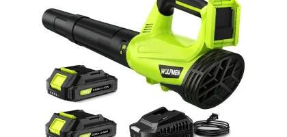 Leaf Blower, Electric Leaf Blower Cordless with 2 Batteries and Charger, 2 Speed Mode, Lightweight Cordless Leaf Blowers for Lawn Care, Blowing Leaves, Patio Cleaning and Dust, Green