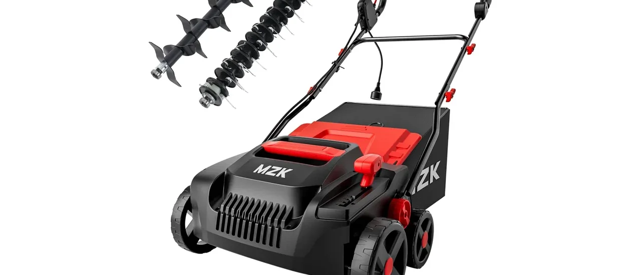 MZK Lawn Dethatcher Electric Scarifier with Bag,15In(RED)