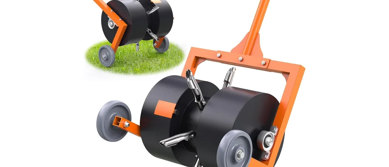 Rolling Lawn Aerator, Non-Clogging Hollow Tine Aerator for Compacted Soil
