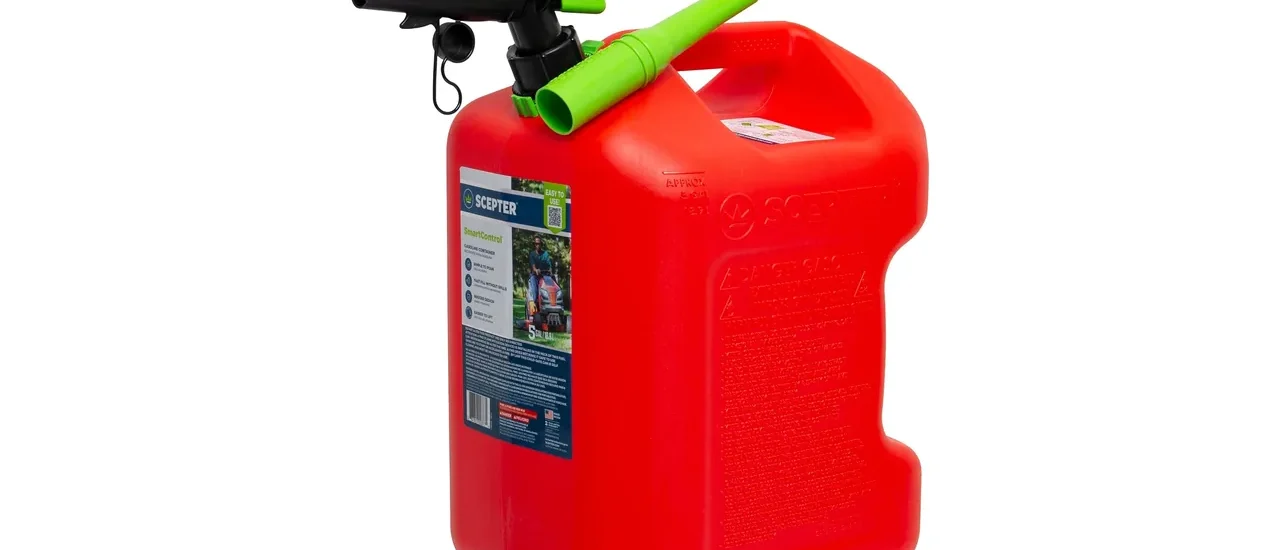 Scepter 5 Gal Gas Can, Spill Proof SmartControl Spout, Spout Extender, Red