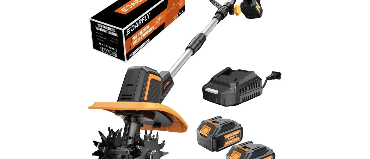 SOARFLY Cordless Tiller Cultivator for Gardening, Dual 4.0Ah Batteries