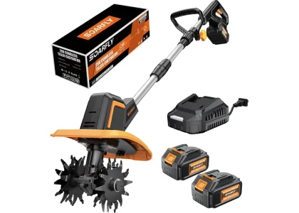 SOARFLY Cordless Tiller Cultivator for Gardening, Dual 4.0Ah Batteries