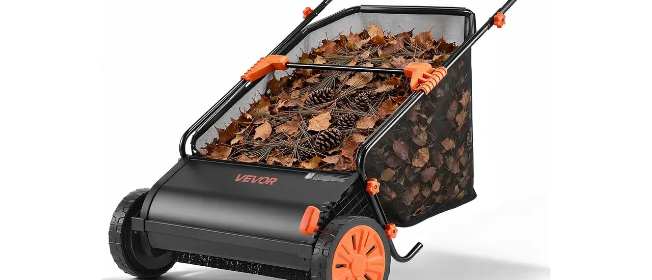 VEVOR Push Lawn Sweeper 30 in Leaf & Grass Collector 12 cu. ft. Hopper Bag