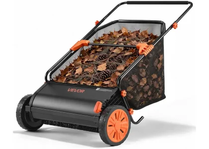 VEVOR Push Lawn Sweeper 30 in Leaf & Grass Collector 12 cu. ft. Hopper Bag
