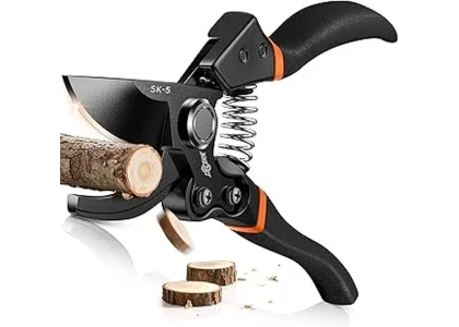 The image shows a selection of ten robust, heavy-duty garden pruners ready for use.