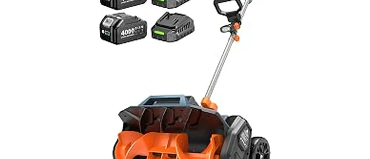 The image shows a person clearing snow with a reliable snow blower from the top 10 list.
