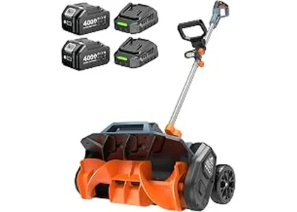 The image shows a person clearing snow with a reliable snow blower from the top 10 list.