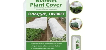 The image shows a variety of garden row covers offering frost protection for plants.