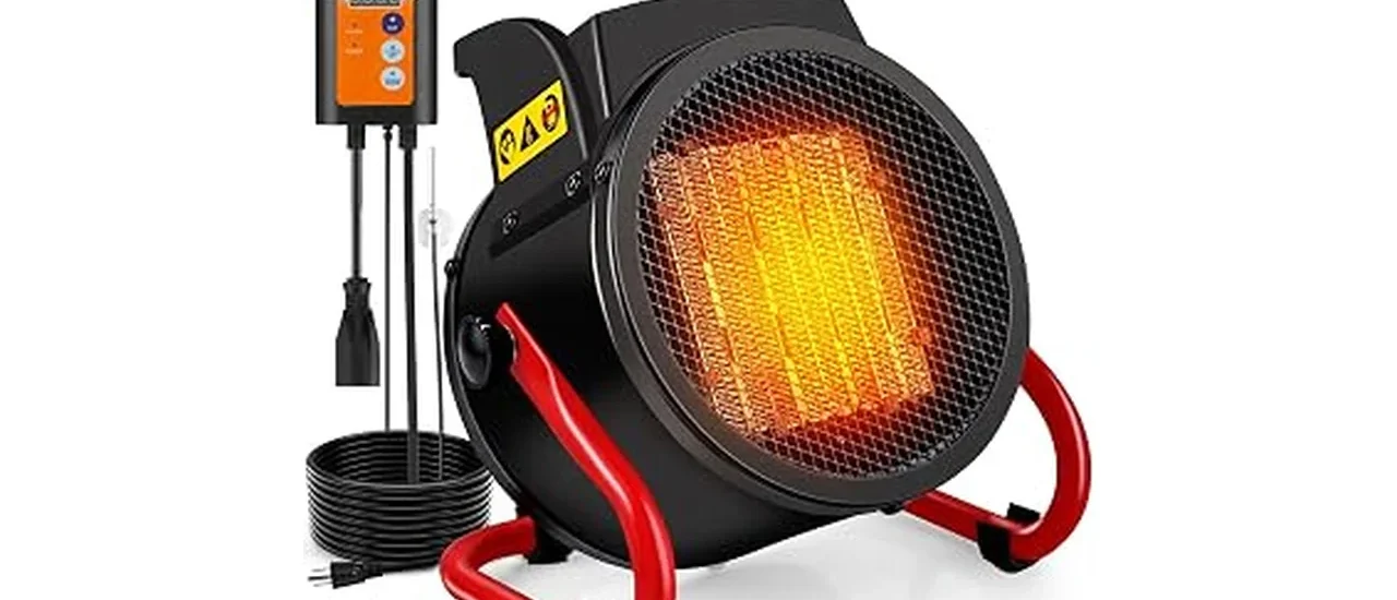 The image shows a compact electric heater suitable for maintaining warmth in small greenhouses.