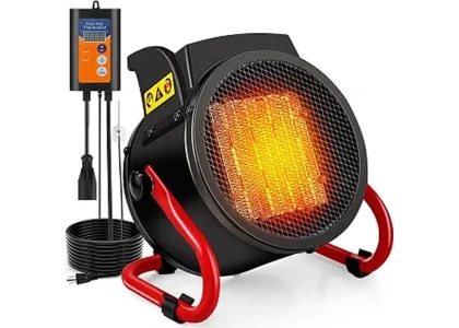 The image shows a compact electric heater suitable for maintaining warmth in small greenhouses.