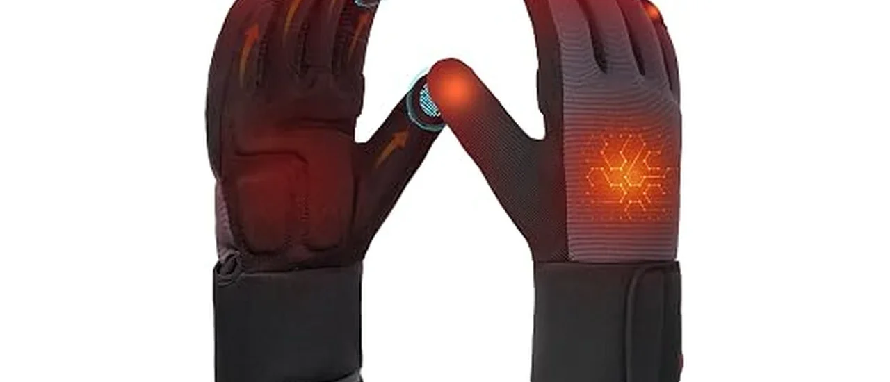 The image shows a hand wearing a featured heated work glove, ideal for cold farm tasks.