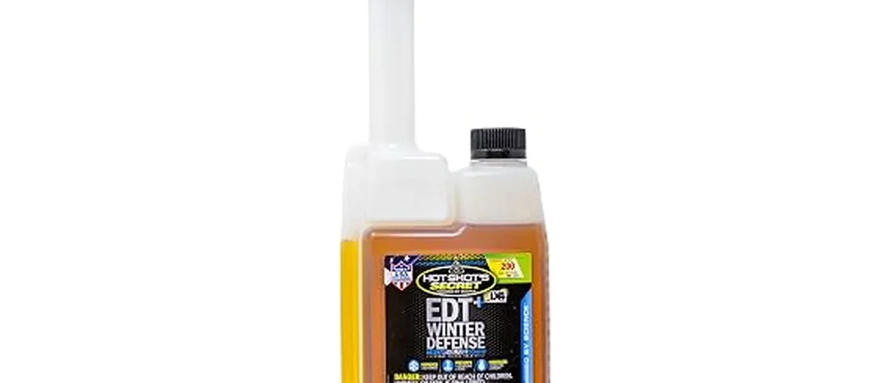 The image shows bottles of top-rated diesel anti-gel additives for cold weather performance.
