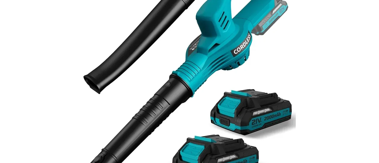 Leaf Blower Cordless 21V Electric with 2 Batteries and Charger Lightweight